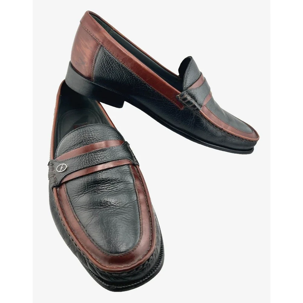 FLORSHEIM Men's 12D Black Brown Slip on Loafers Dress Shoes Leather Brazil